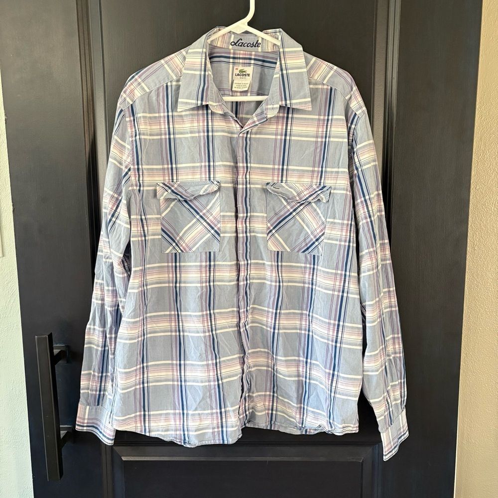 Lacoste Multicolor Plaid Slim Fit Button Down Shirt size 46
